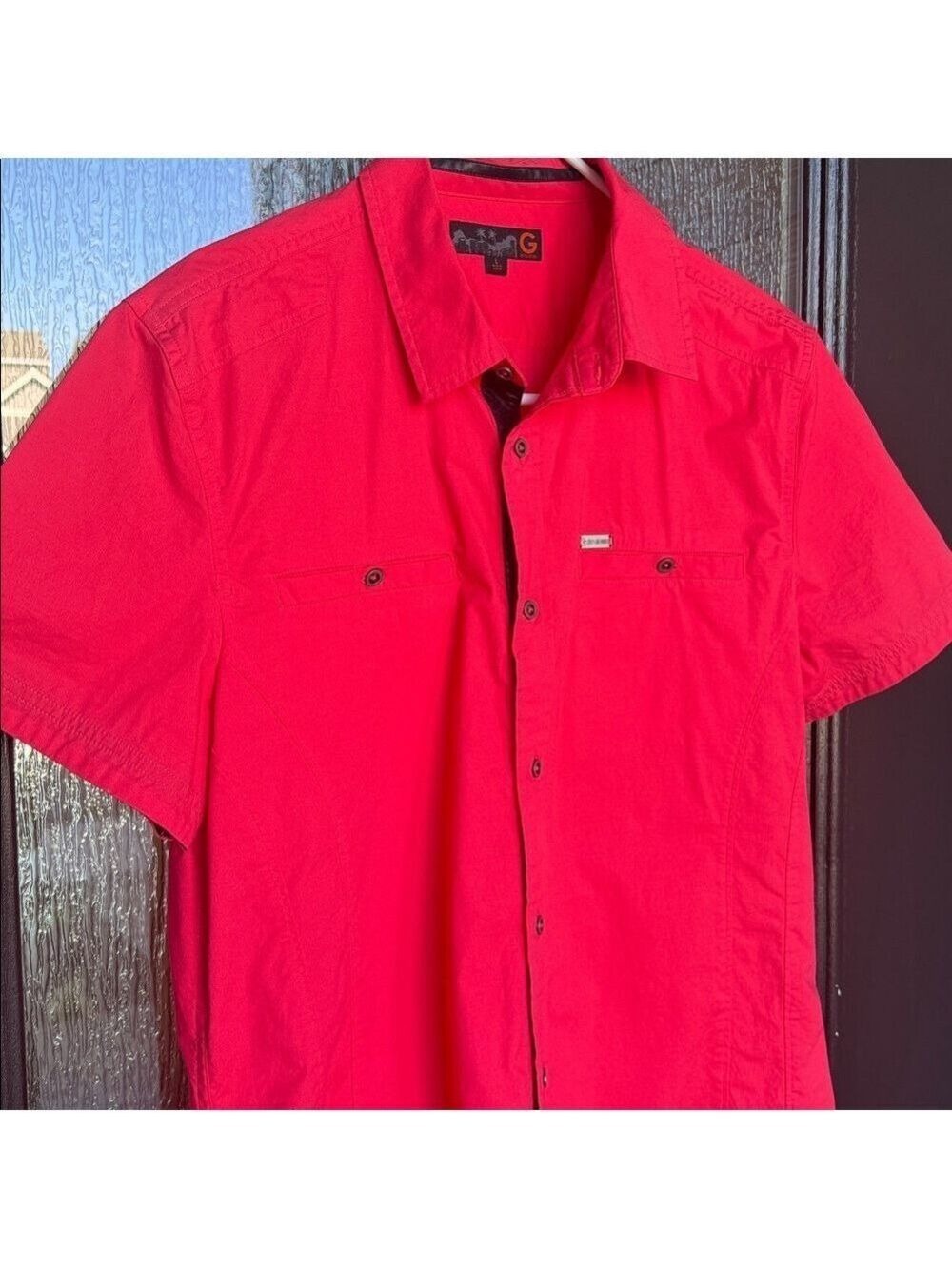 Men's coral Casual Button Down Shirt - Picture 3 of 8